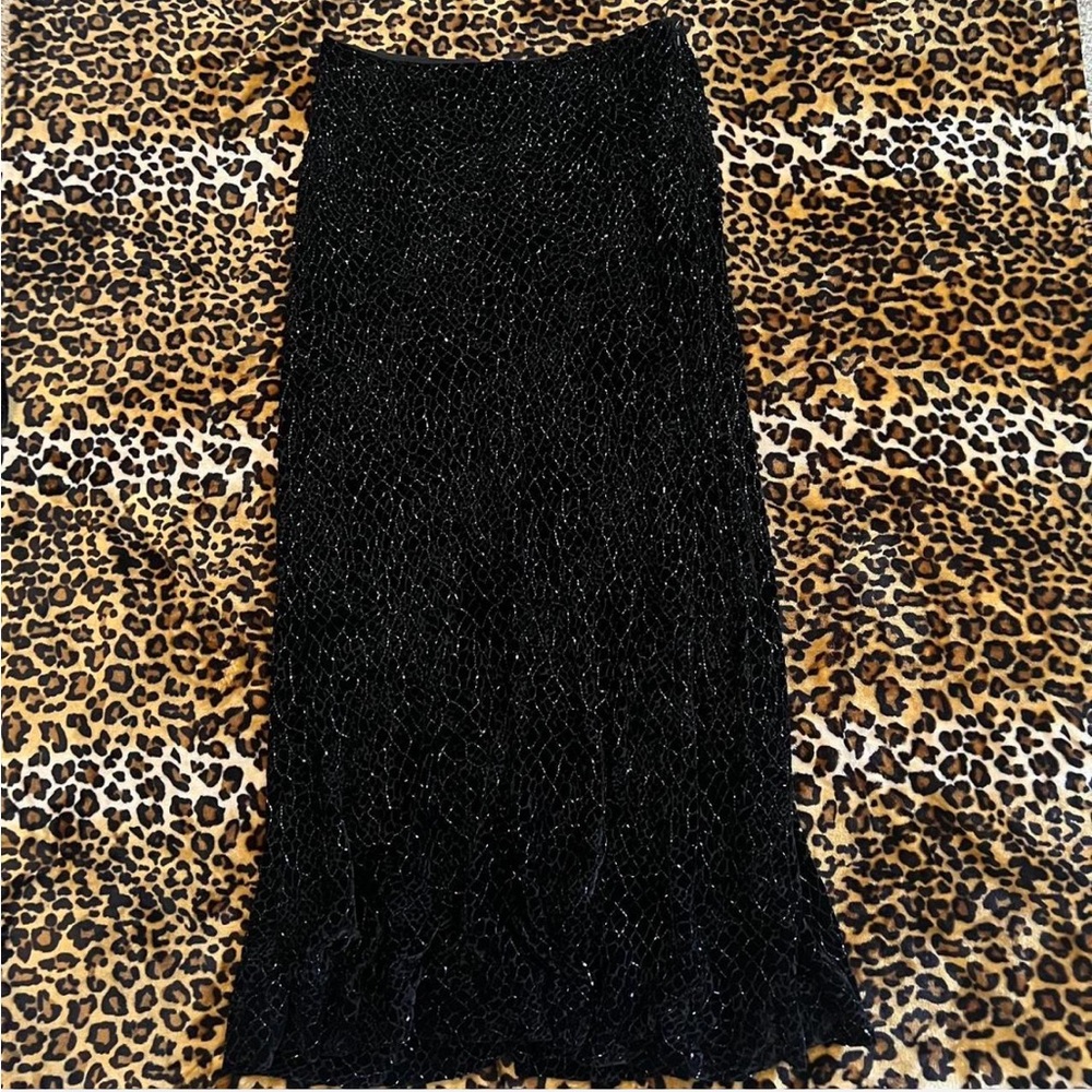 Carmen Marc Valvo Black beaded Maxi Pencil Skirt